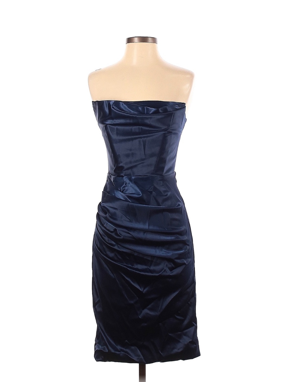 Fashion Nova Strapless Navy Satin Cocktail Dress